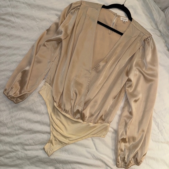 Champagne Satin Bodysuit Blouse - Picture 2 of 7